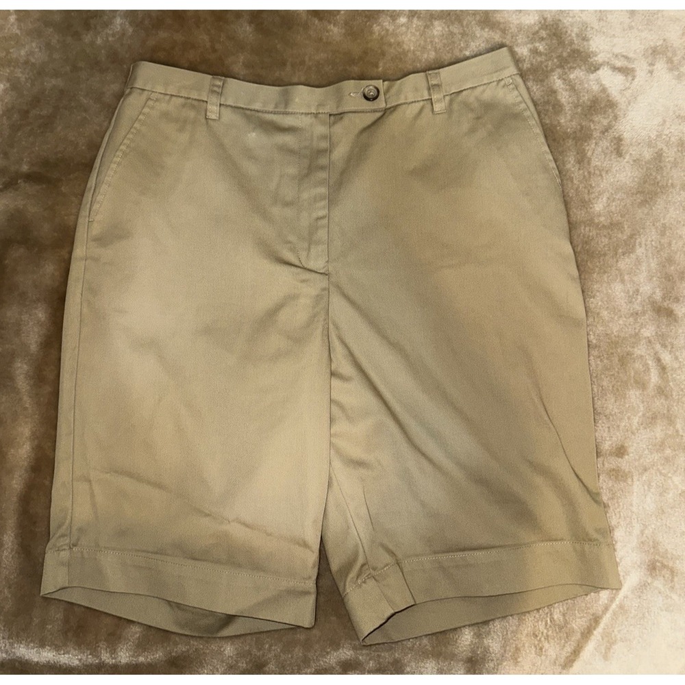 Lands‎ End Shorts Size 14 Tan High Rise Elastic Back Waist Bermuda Pockets